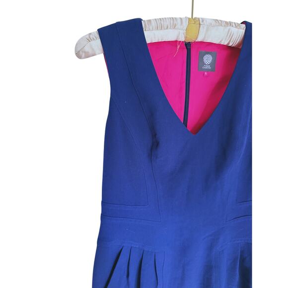 Vince Camuto V-Neck Fit & Flare Sleeveless Dress Navy Blue Size 6 Classic Event - Picture 6 of 9